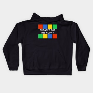 Created for His glory red, blue, green, yellow square design Kids Hoodie